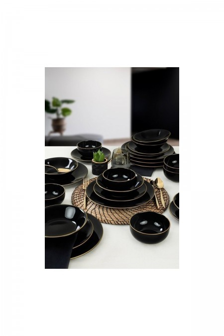 Service de table en céramique (24 Pièces) Hermia Black / Gold 275KRM1610