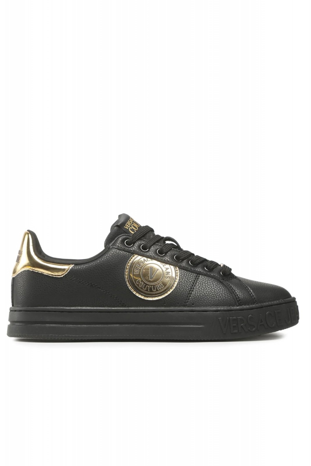 Sneaker cuir à logo Versace Jeans G89 BLACK/GOLD 73YA3SK1 ZP165